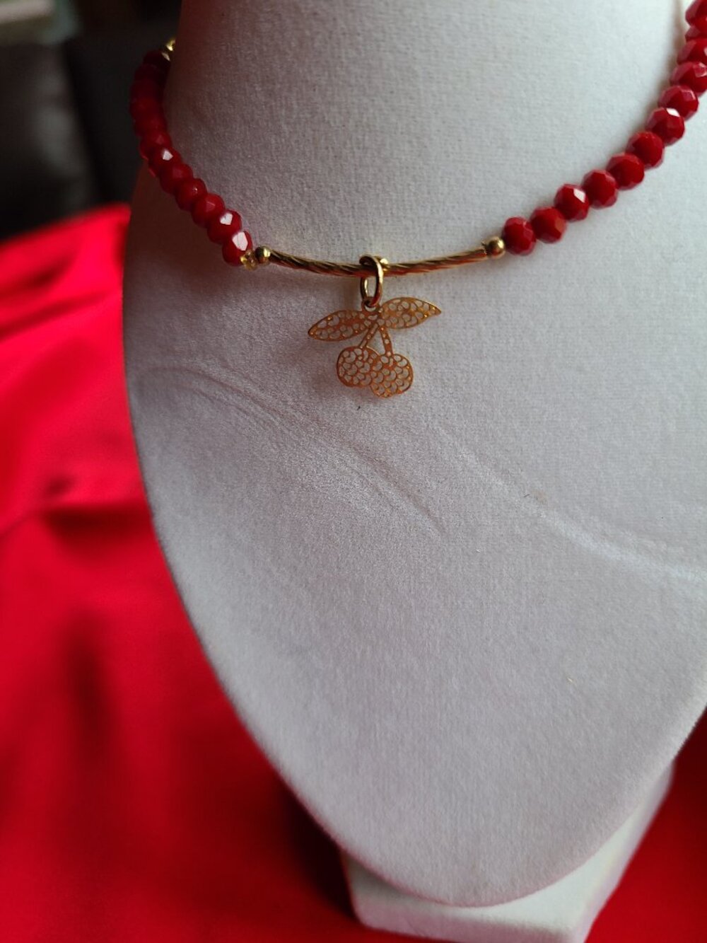 Red And Gold Cherry Charm Bracelet For Sale Today